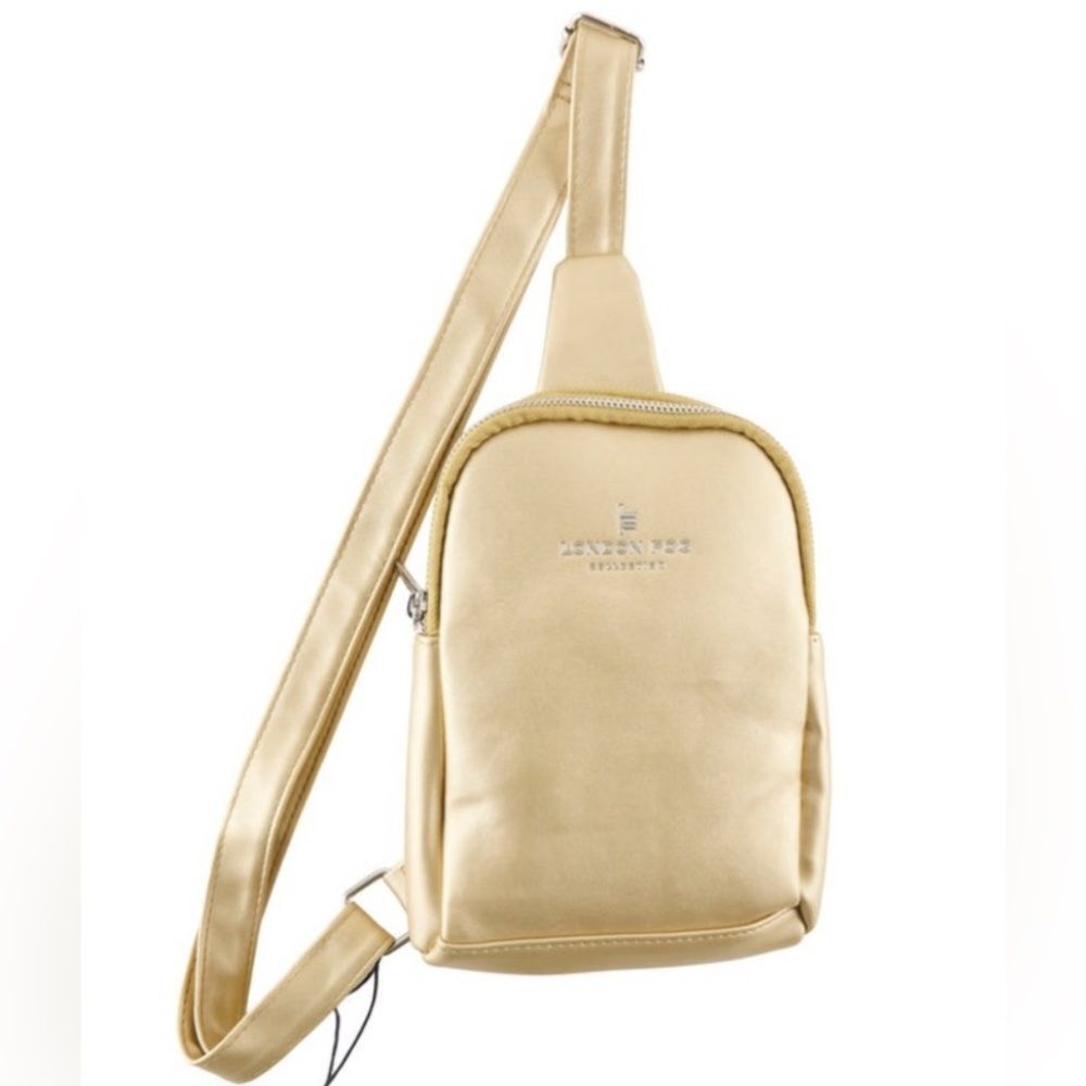 London Fog Gold Metallic Janice Double Compartment Sling Bag NWT